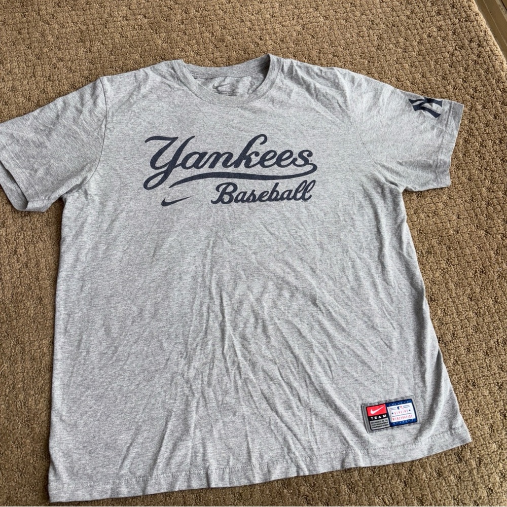 Nike team Yankees Baseball Gray Logo T-Shirt vintage rare XL